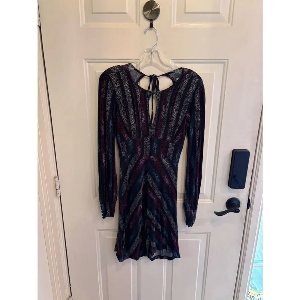 Free People Long-Sleeve Chevron Dress in Blue, Red, Purple, Black, Cream - Picture 3 of 6